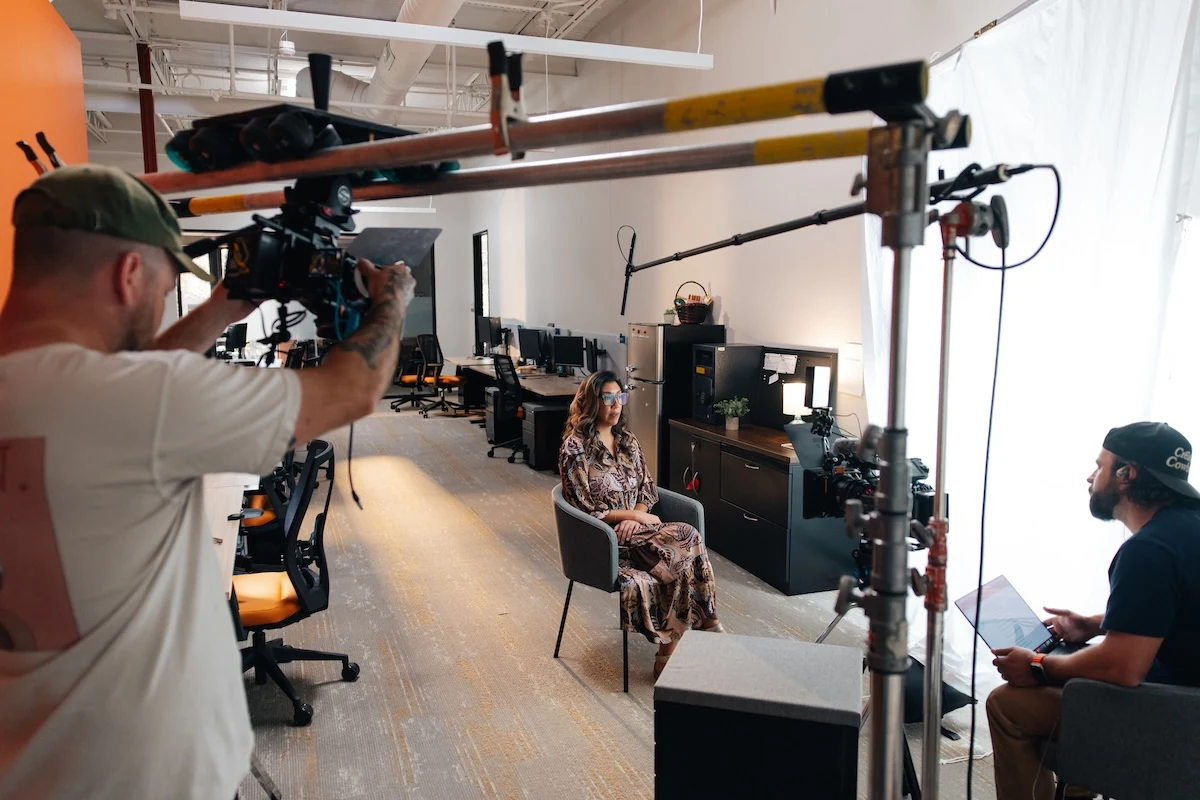 Crew lighting an interview on location