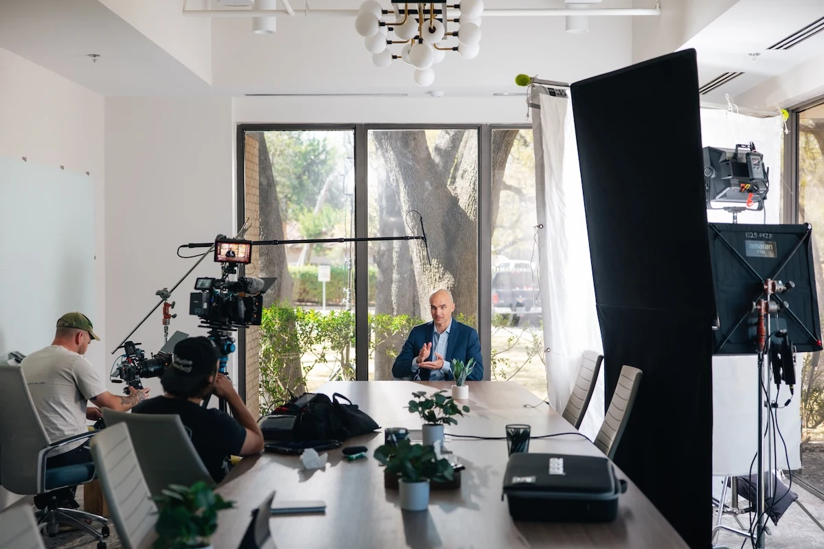 Brand Hand crew filming a founder interview on location
